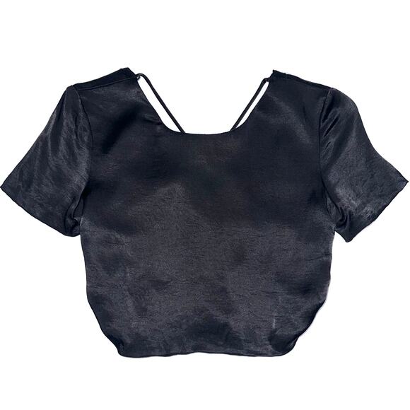 Zara Black Satin Open Back Strappy Criss Cross Crop Top Size XS - Picture 4 of 14
